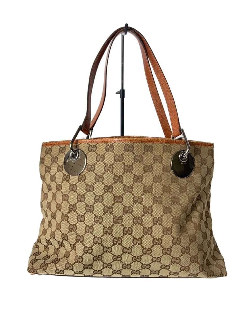 Gucci Tote Bag GG Canvas Eclipse Black Canvas Camel Brown Monogram